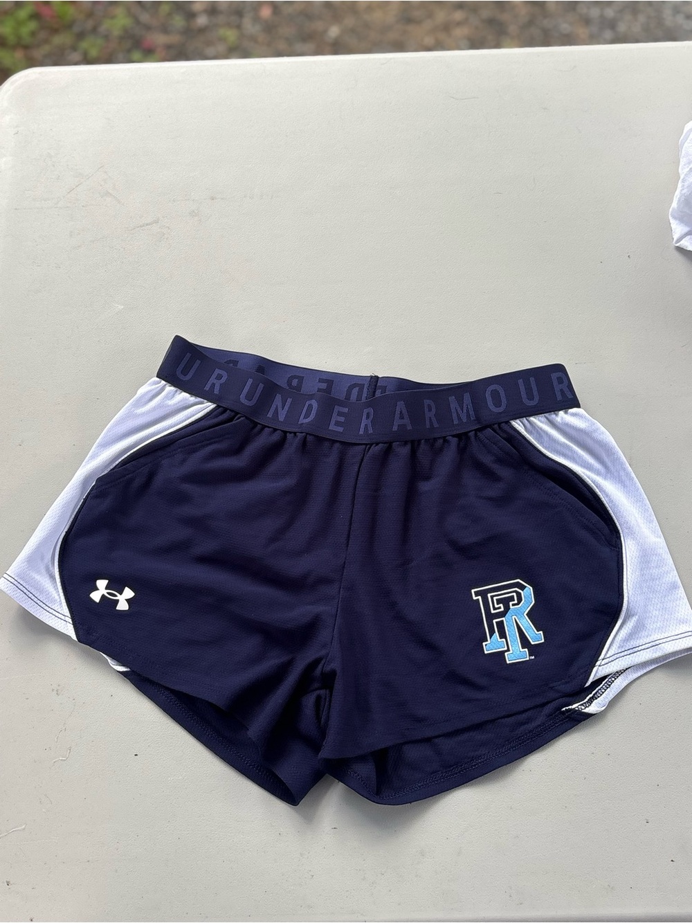 Under Armour Navy and White Women’s Athletic Shorts with Blue Logo